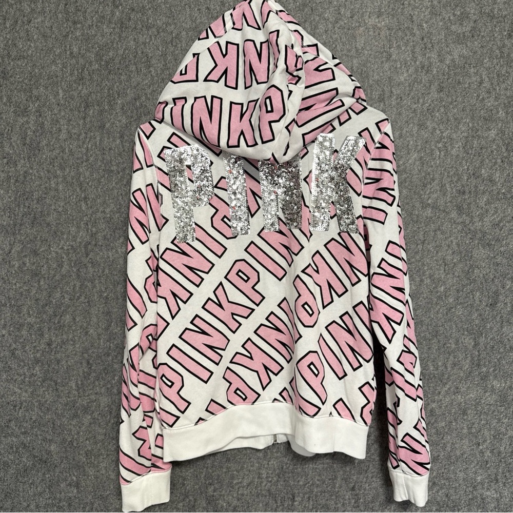 VICTORIA'S SECRET PINK GRAPHIC HOODIE FASHION SHOW FULL ZIP size L - Picture 5 of 12